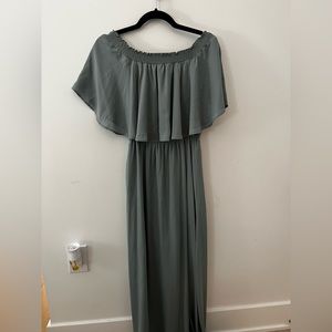 Show Me Your Mumu bridesmaids dress in Silver Sage Crisp.